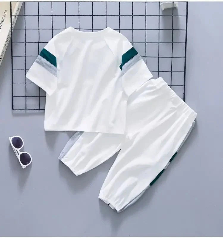 New Children's Cool Loose Fit Sportswear Korean Edition Baby Short Sleeve T-shirt 2 Pieces - Mom & Kids