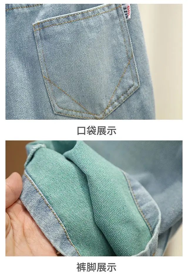 New Children's Printed Thin T-shirt+ hole Denim Shorts Teenager Boys Summer Fashion outfits - Mom & Kids