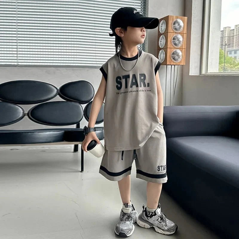 New Children's Sets Teenager Basketball Sportswear Top+Shorts 2Pcs Big Kids Clothing Outfits