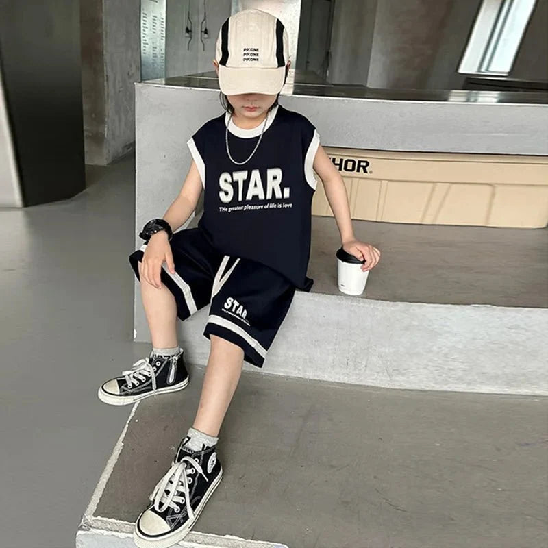 New Children's Sets Teenager Basketball Sportswear Top+Shorts 2Pcs Big Kids Clothing Outfits - Mom & Kids