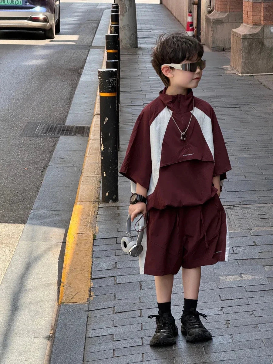 New Handsome Casual Work Clothes Set for Children, Boys' Sports and Leisure, Breathable Two Piece Set, Trendy - Mom & Kids