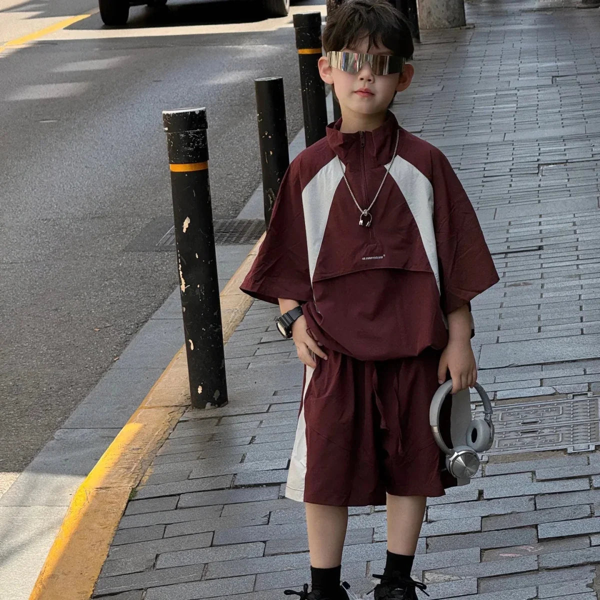 New Handsome Casual Work Clothes Set for Children, Boys' Sports and Leisure, Breathable Two Piece Set, Trendy - Mom & Kids
