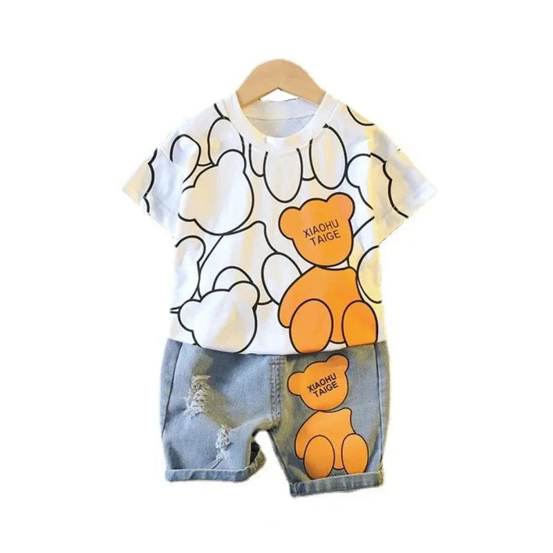 New Summer Baby Girls Clothes Suit Children Boys Fashion Cartoon T-Shirt Shorts 2Pcs/Sets Toddler Casual Costume Kids Tracksuits - Mom & Kids