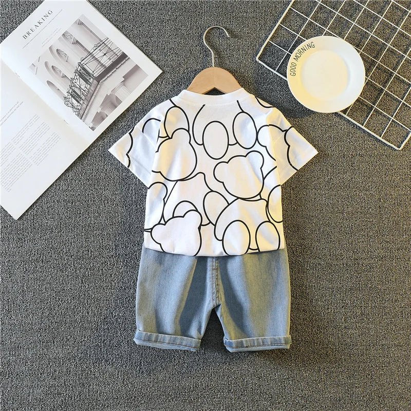 New Summer Baby Girls Clothes Suit Children Boys Fashion Cartoon T-Shirt Shorts 2Pcs/Sets Toddler Casual Costume Kids Tracksuits - Mom & Kids