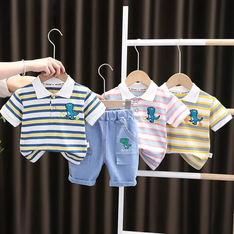 New Summer Baby Girls Clothes Suit Children Boys Striped T-Shirt Shorts 2Pcs/Sets Toddler Casual Cotton Costume Kids Tracksuits - Mom & Kids