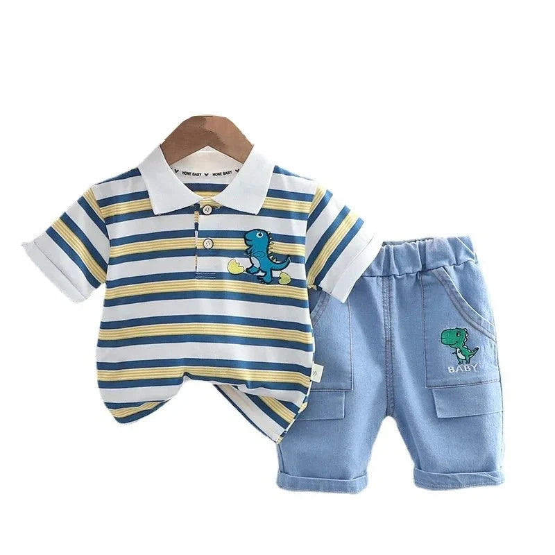New Summer Baby Girls Clothes Suit Children Boys Striped T-Shirt Shorts 2Pcs/Sets Toddler Casual Cotton Costume Kids Tracksuits - Mom & Kids