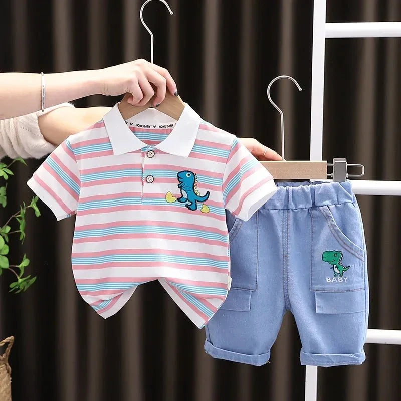 New Summer Baby Girls Clothes Suit Children Boys Striped T-Shirt Shorts 2Pcs/Sets Toddler Casual Cotton Costume Kids Tracksuits - Mom & Kids