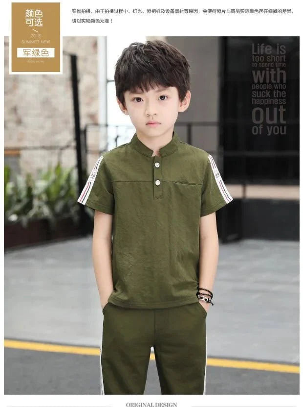 New Summer Boys Clothing Sets Children T-shirt Short Sleeve +Pants Set Two Pieces Set Kids Baby Boys Clothes 6 8 10 Years Old - Mom & Kids