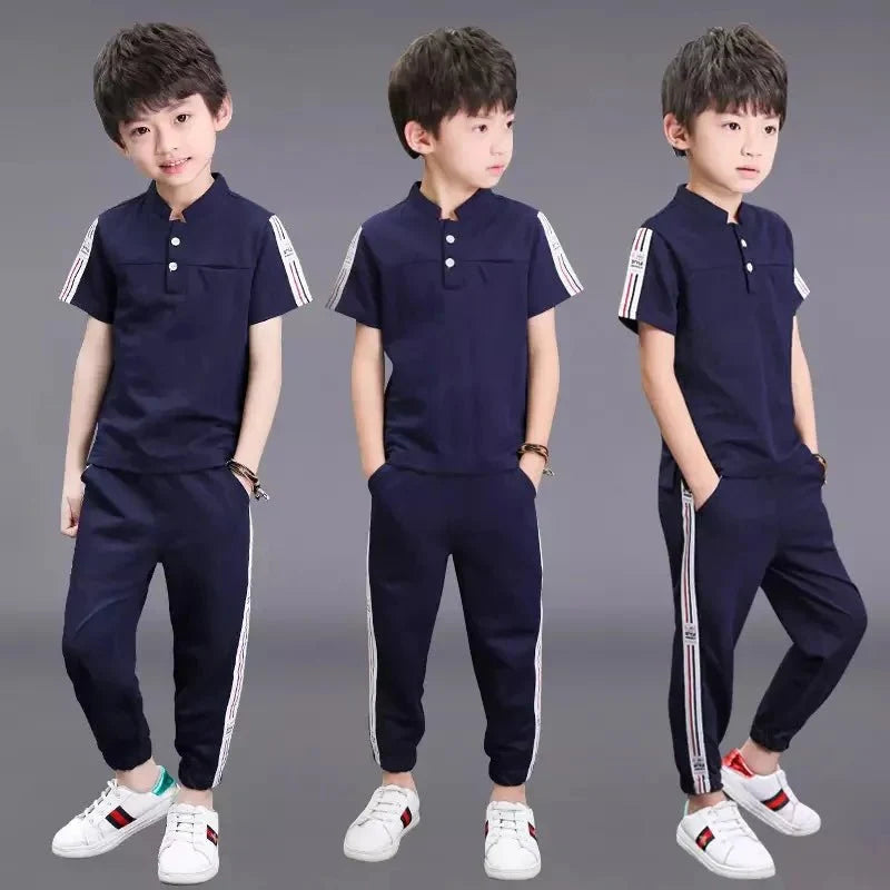 New Summer Boys Clothing Sets Children T-shirt Short Sleeve +Pants Set Two Pieces Set Kids Baby Boys Clothes 6 8 10 Years Old - Mom & Kids