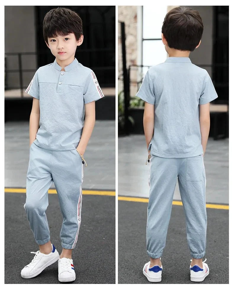 New Summer Boys Clothing Sets Children T-shirt Short Sleeve +Pants Set Two Pieces Set Kids Baby Boys Clothes 6 8 10 Years Old - Mom & Kids