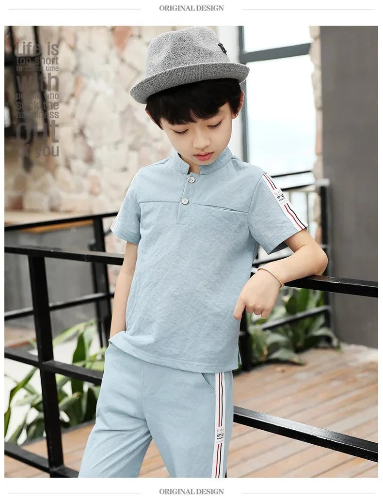 New Summer Boys Clothing Sets Children T-shirt Short Sleeve +Pants Set Two Pieces Set Kids Baby Boys Clothes 6 8 10 Years Old - Mom & Kids