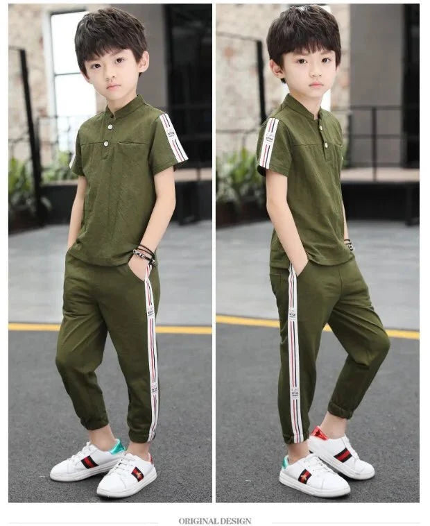 New Summer Boys Clothing Sets Children T-shirt Short Sleeve +Pants Set Two Pieces Set Kids Baby Boys Clothes 6 8 10 Years Old - Mom & Kids
