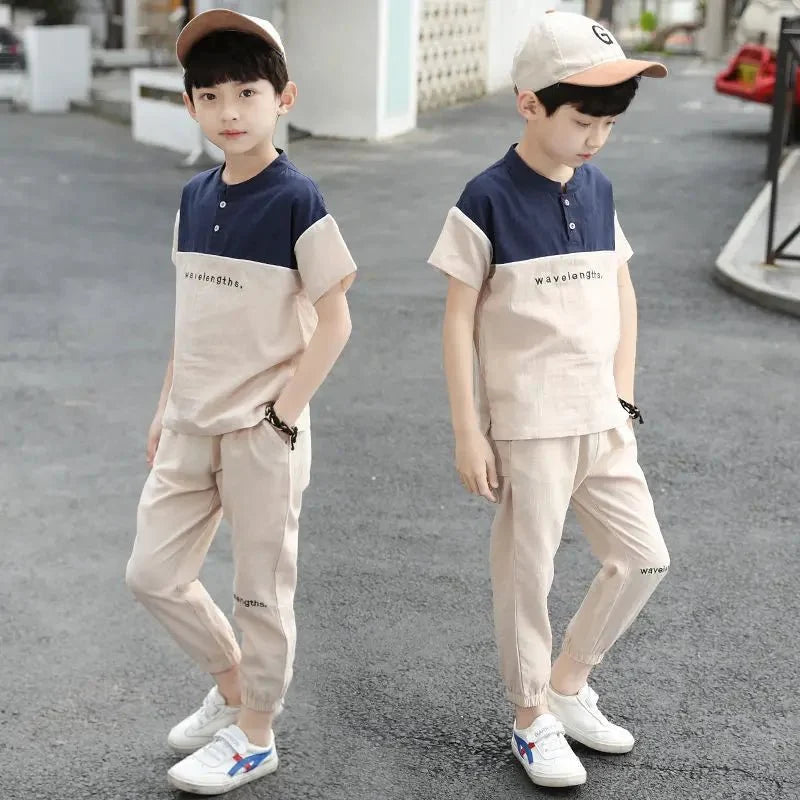 New Summer Boys Clothing Sets Children T-shirt Short Sleeve +Pants Set Two Pieces Set Kids Baby Boys Clothes 6 8 10 Years Old - Mom & Kids
