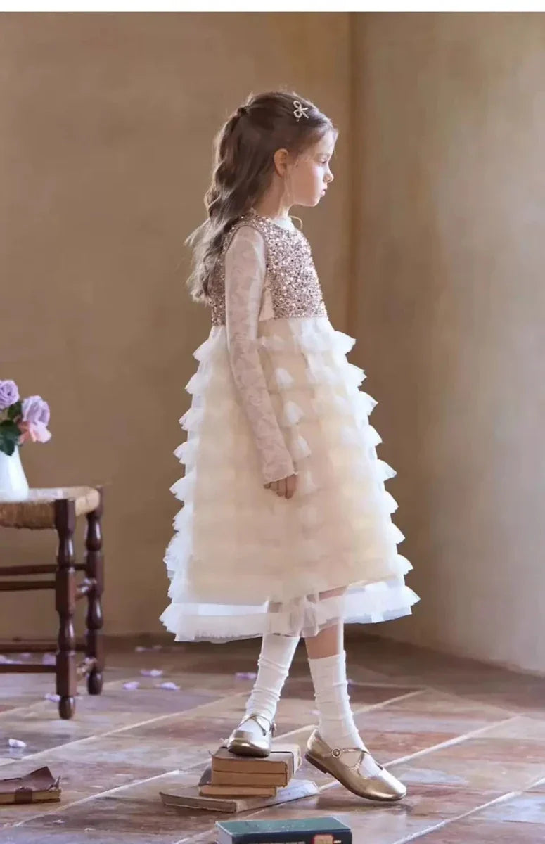 New Summer Party Dress for Kids Girls Sequined Sleeveless Mesh Cake Princess Dress Fashionable and Comfortable Skirt S4016 - Mom & Kids