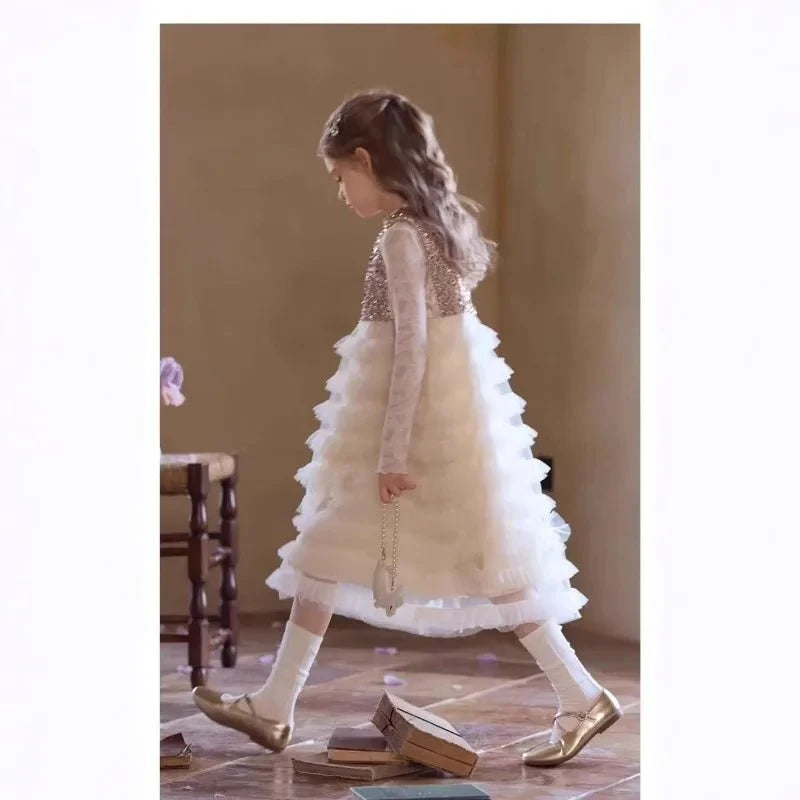 New Summer Party Dress for Kids Girls Sequined Sleeveless Mesh Cake Princess Dress Fashionable and Comfortable Skirt S4016 - Mom & Kids
