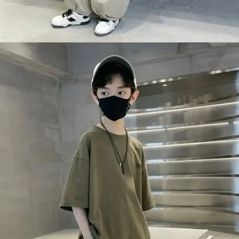 New Teenage Children's Clothing Big Boys Summer Cotton Set Summer Loose Boy Handsome T-shirt+ Lantern Pants Set Outfits - Mom & Kids