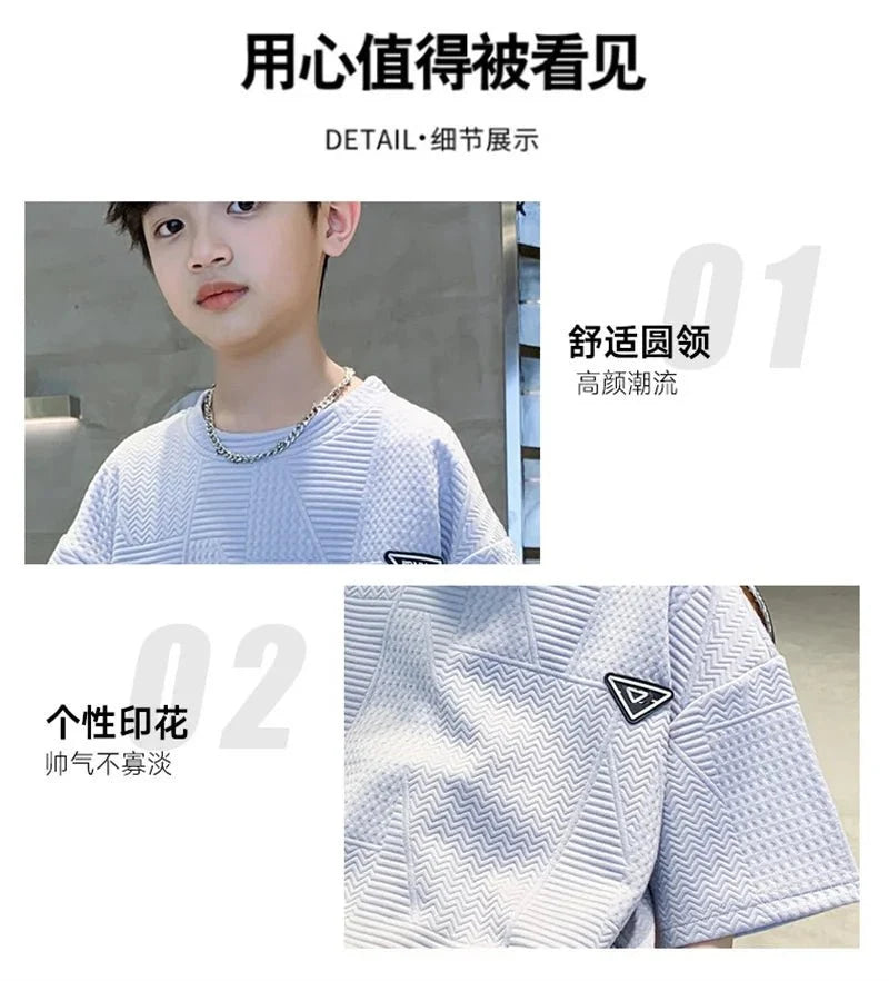 New Teenager Casual Outfits Children Trends Clothes Suits Kids Short Sleeves Tops+Baggy Pants 2Pcs - Mom & Kids