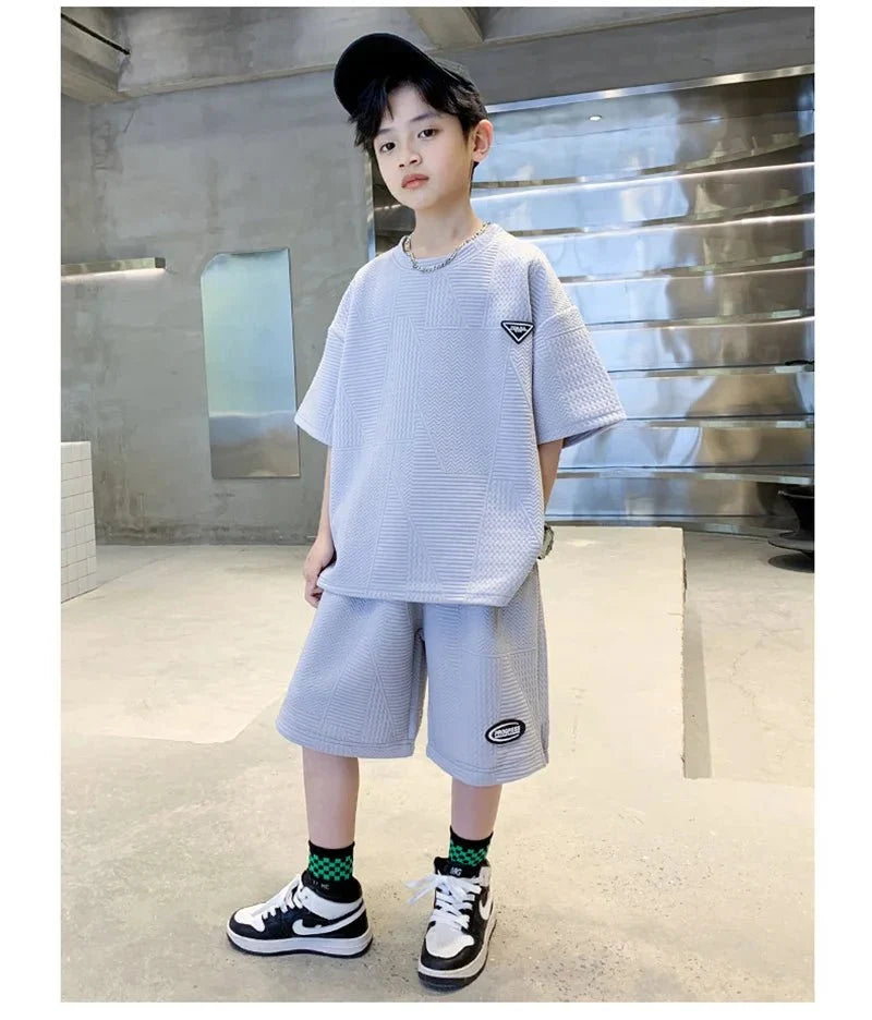 New Teenager Casual Outfits Children Trends Clothes Suits Kids Short Sleeves Tops+Baggy Pants 2Pcs - Mom & Kids
