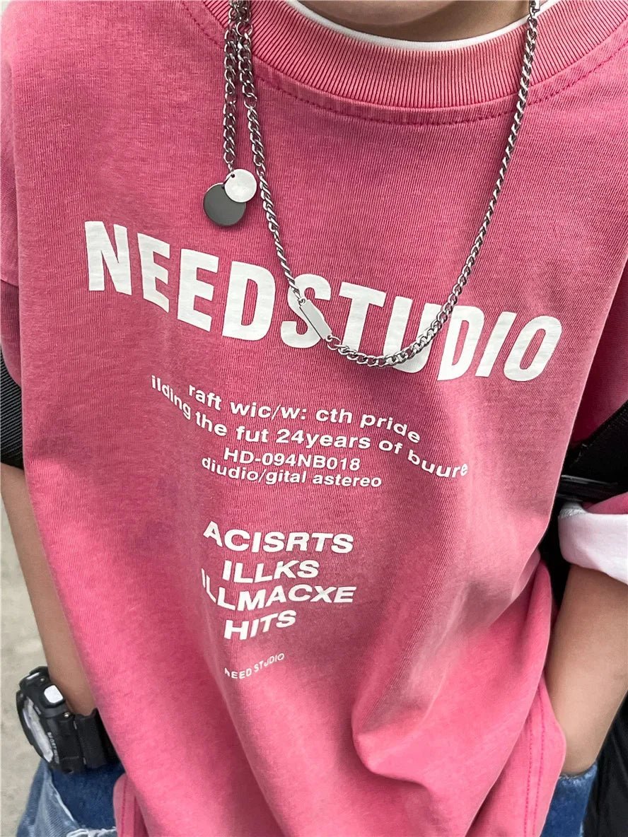 Pure Cotton Children's Short Sleeved Simple Trendy Letters Faded and Worn Half Sleeved T-shirts Boys Girls Stylish - Mom & Kids