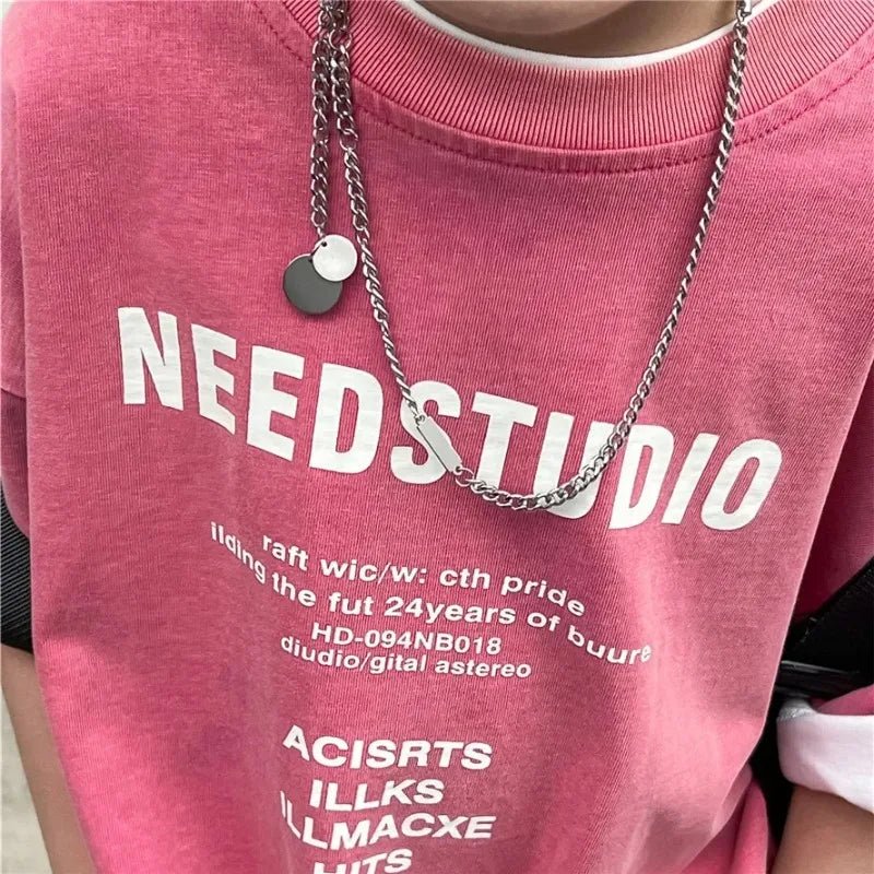 Pure Cotton Children's Short Sleeved Simple Trendy Letters Faded and Worn Half Sleeved T-shirts Boys Girls Stylish - Mom & Kids