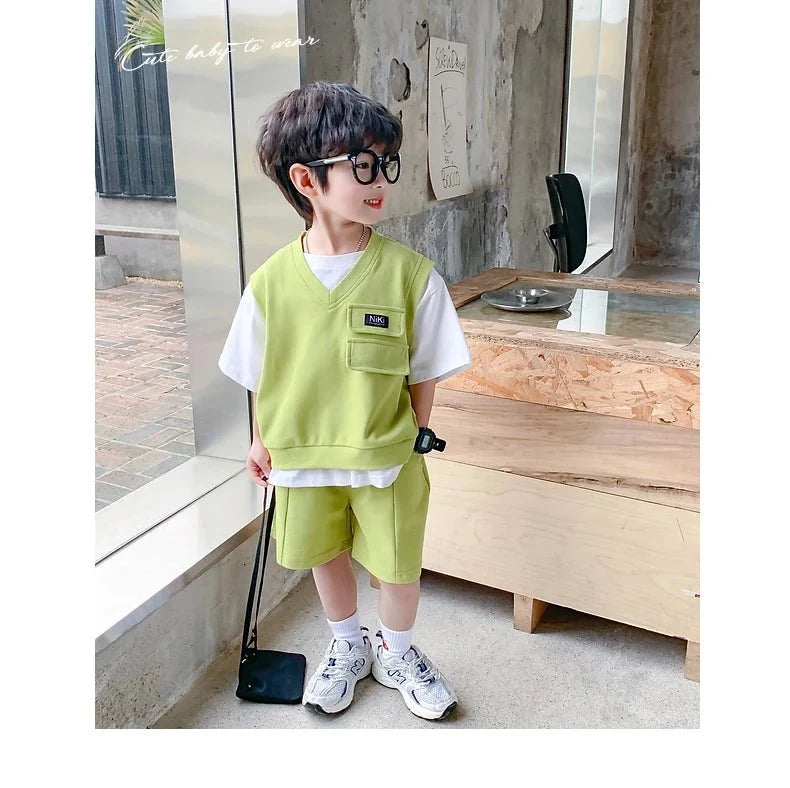Summer Baby and Boys Cotton Contrast Patchwork t-Shirt Tops+Shorts Pant Sets School Kids Tracksuit Child 2PCS Outfit 1-10 Years - Mom & Kids