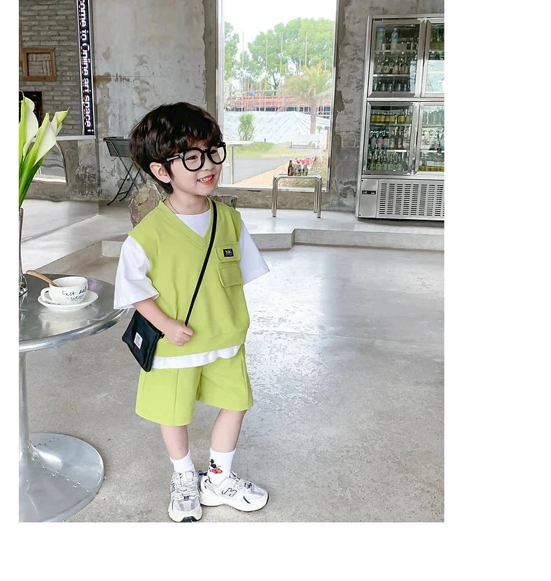 Summer Baby and Boys Cotton Contrast Patchwork t-Shirt Tops+Shorts Pant Sets School Kids Tracksuit Child 2PCS Outfit 1-10 Years - Mom & Kids