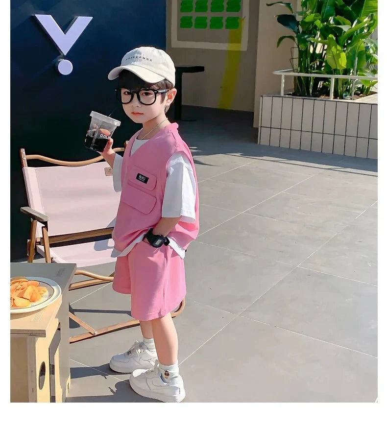 Summer Baby and Boys Cotton Contrast Patchwork t-Shirt Tops+Shorts Pant Sets School Kids Tracksuit Child 2PCS Outfit 1-10 Years - Mom & Kids