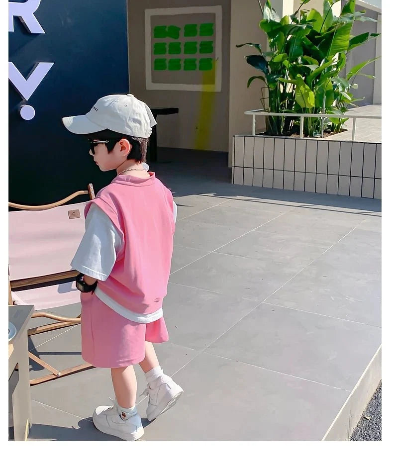 Summer Baby and Boys Cotton Contrast Patchwork t-Shirt Tops+Shorts Pant Sets School Kids Tracksuit Child 2PCS Outfit 1-10 Years - Mom & Kids