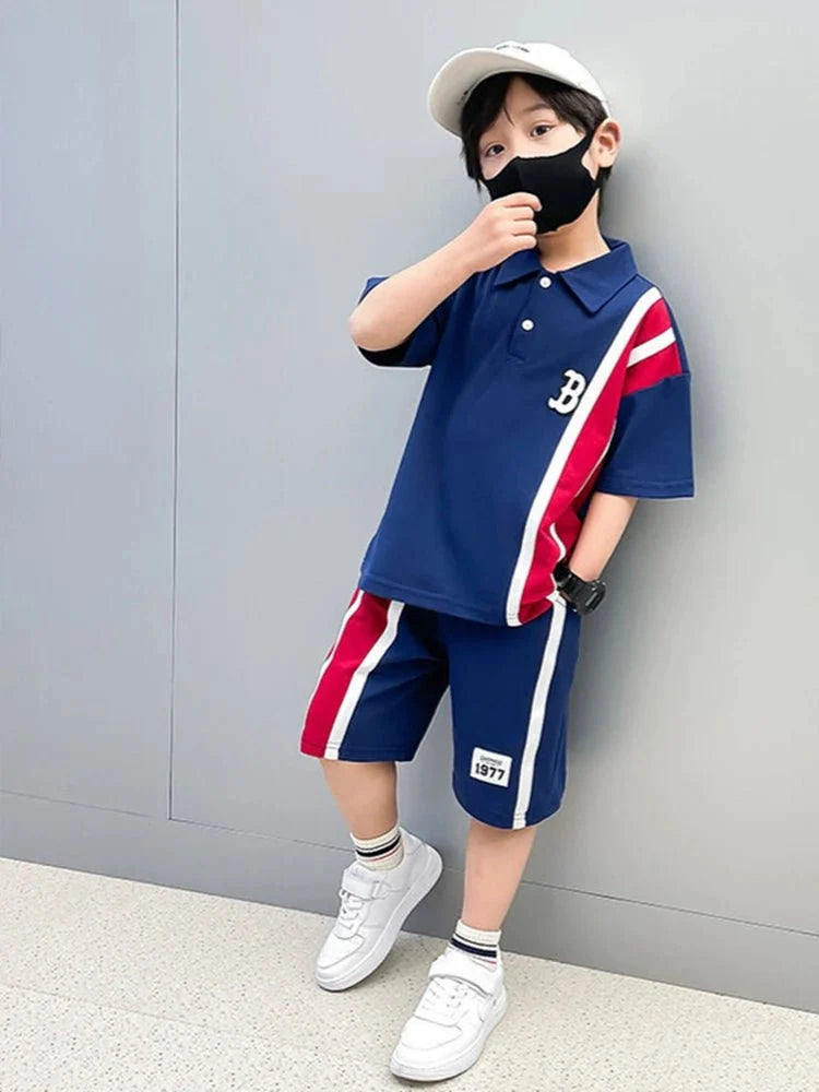 Summer Baby Boys Clothes Suits Kids Patchwork POLO Shirts and Shorts 2pcs Suit Children Short Sleeve Tracksuits Boys Sports Set - Mom & Kids