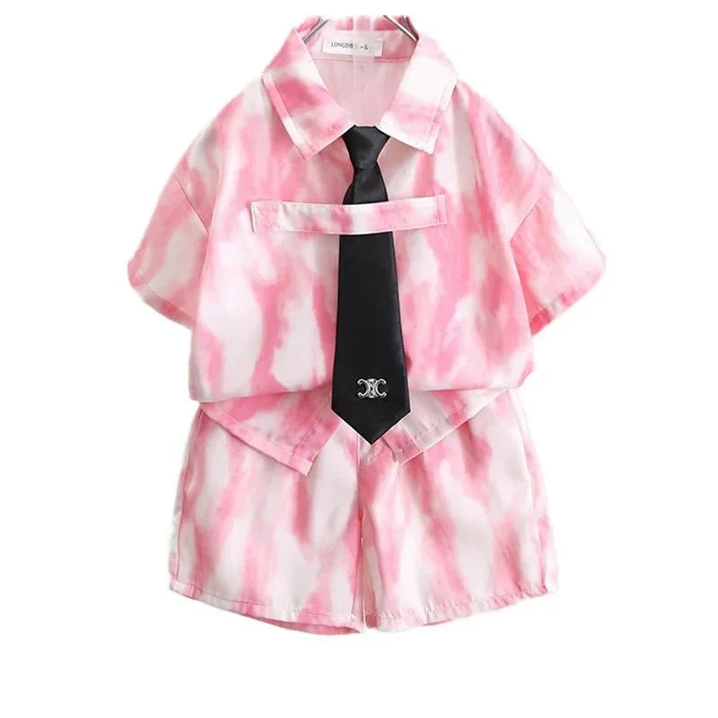 Summer Boys Clothes Suit Fashion Children's Shirt+Shorts 2Pcs/Set Toddler Wedding Party Suit Kids Vacation Outfit 2-11 Years - Mom & Kids