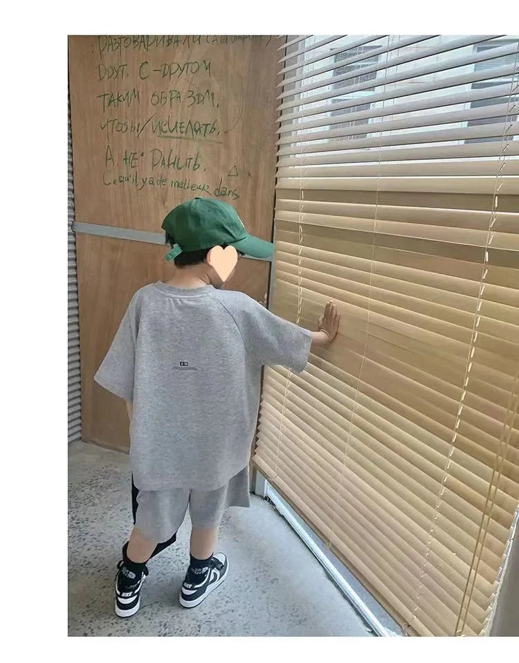 Summer Casual Boys Cotton Loose Alphabet T-shirt Tops+Short Pants Set School Kids Tracksuit Children 2-Piece Outfit Suit 2-14Yrs - Mom & Kids