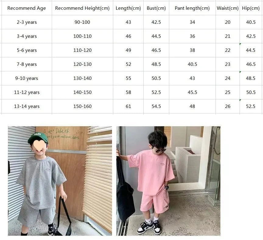 Summer Casual Boys Cotton Loose Alphabet T-shirt Tops+Short Pants Set School Kids Tracksuit Children 2-Piece Outfit Suit 2-14Yrs - Mom & Kids