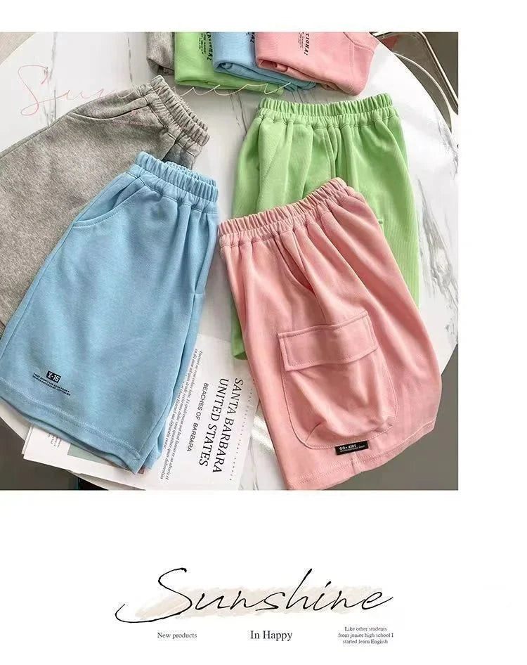 Summer Casual Boys Cotton Loose Alphabet T-shirt Tops+Short Pants Set School Kids Tracksuit Children 2-Piece Outfit Suit 2-14Yrs - Mom & Kids