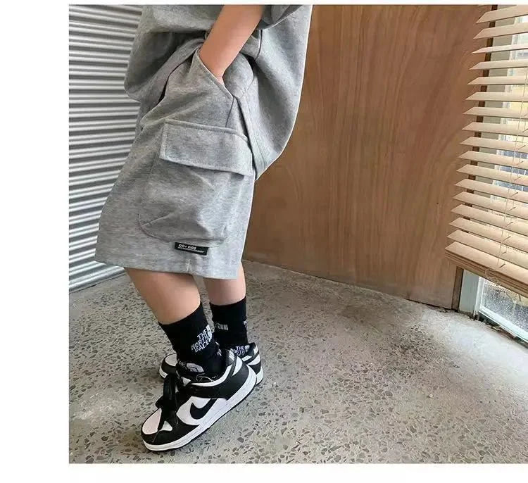 Summer Casual Boys Cotton Loose Alphabet T-shirt Tops+Short Pants Set School Kids Tracksuit Children 2-Piece Outfit Suit 2-14Yrs - Mom & Kids