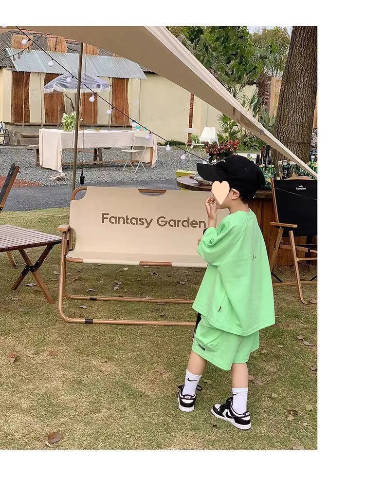 Summer Casual Boys Cotton Loose Alphabet T-shirt Tops+Short Pants Set School Kids Tracksuit Children 2-Piece Outfit Suit 2-14Yrs - Mom & Kids