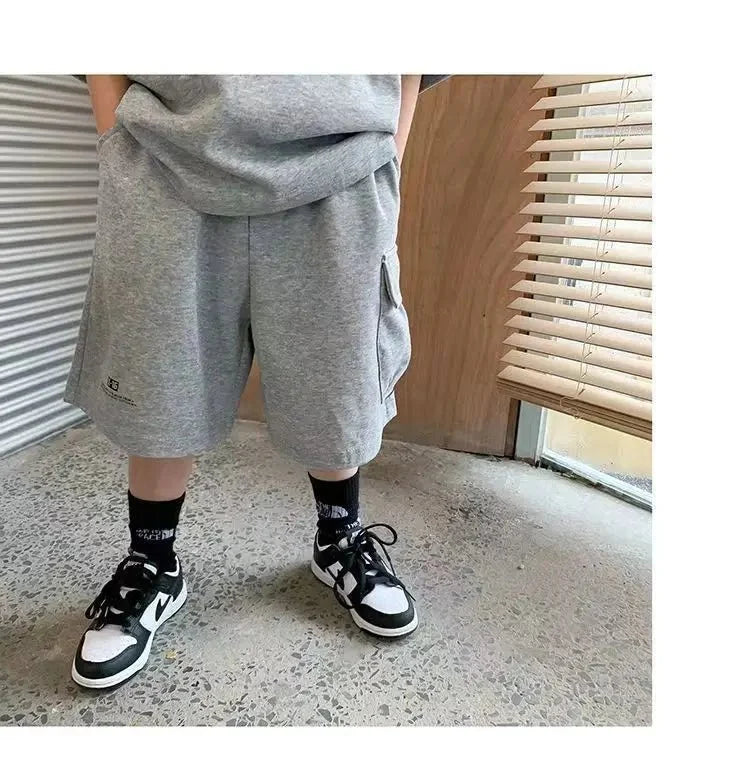 Summer Casual Boys Cotton Loose Alphabet T-shirt Tops+Short Pants Set School Kids Tracksuit Children 2-Piece Outfit Suit 2-14Yrs - Mom & Kids