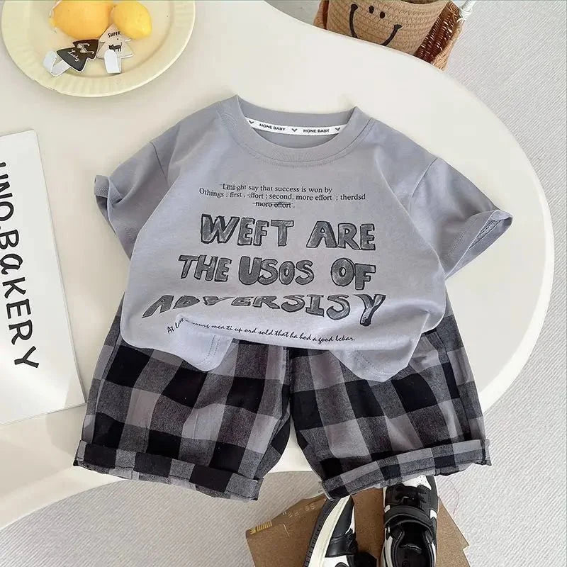 Summer Children Clothes Boys Girls Short-sleeved Striped T-shirt +Shorts 2Pcs Set Babies Fashion Round Neck Outfits Kids Suits