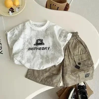 Summer Children Clothes Boys Girls Short-sleeved Striped T-shirt +Shorts 2Pcs Set Babies Fashion Round Neck Outfits Kids Suits