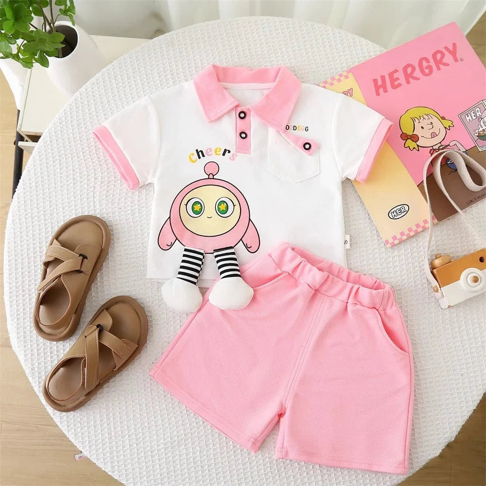 Summer Clothes for Children Baby Girls Cartoon T-Shirt And Shorts 2pcs Set Kids Infant Toddler Fashion Tracksuit - Mom & Kids