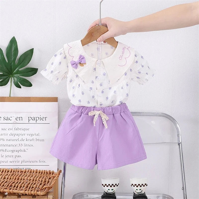 Summer Fashion Baby Clothes Suit Children Short Sleeved Flower Shirt Shorts 2Pcs/Sets Kids Girls Clothing Infant Casual Costume
