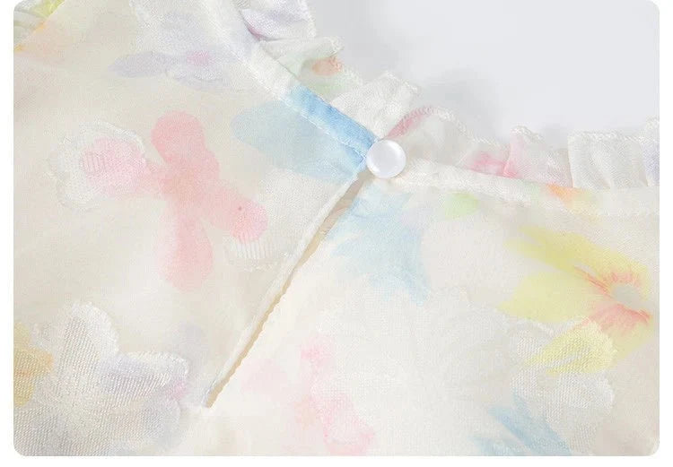 Summer girl's dress new style children's Western style floral chiffon princess dress printed baby's park play skirt - Mom & Kids