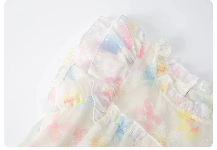 Summer girl's dress new style children's Western style floral chiffon princess dress printed baby's park play skirt - Mom & Kids