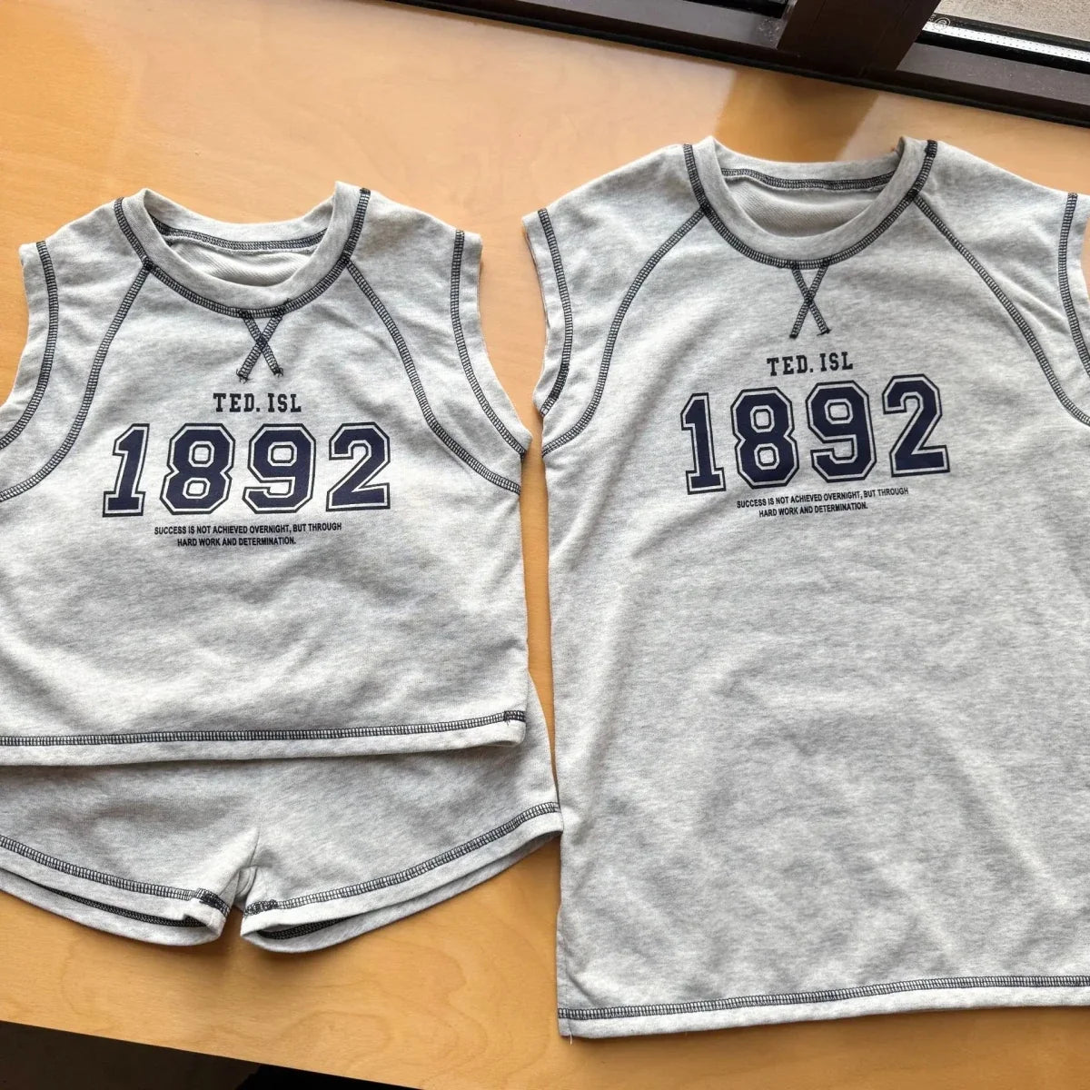 Summer New Children Short Sleeve Clothes Set Boys Letter Print T Shirts 2pcs Suit Girls Vest Dress Kids Brother Sisters Set - Mom & Kids