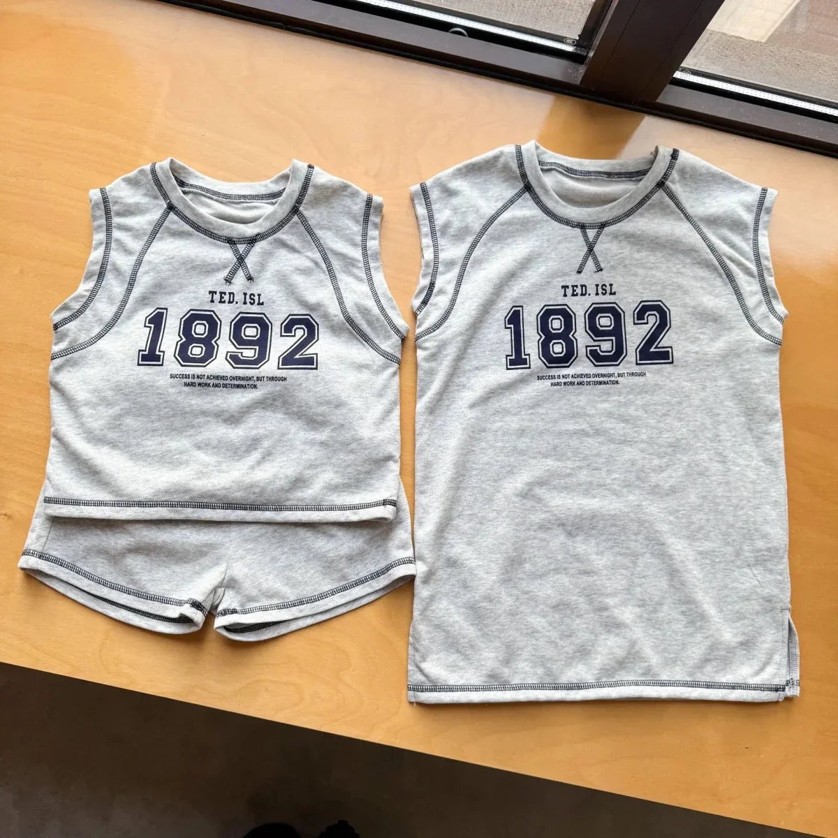 Summer New Children Short Sleeve Clothes Set Boys Letter Print T Shirts 2pcs Suit Girls Vest Dress Kids Brother Sisters Set - Mom & Kids