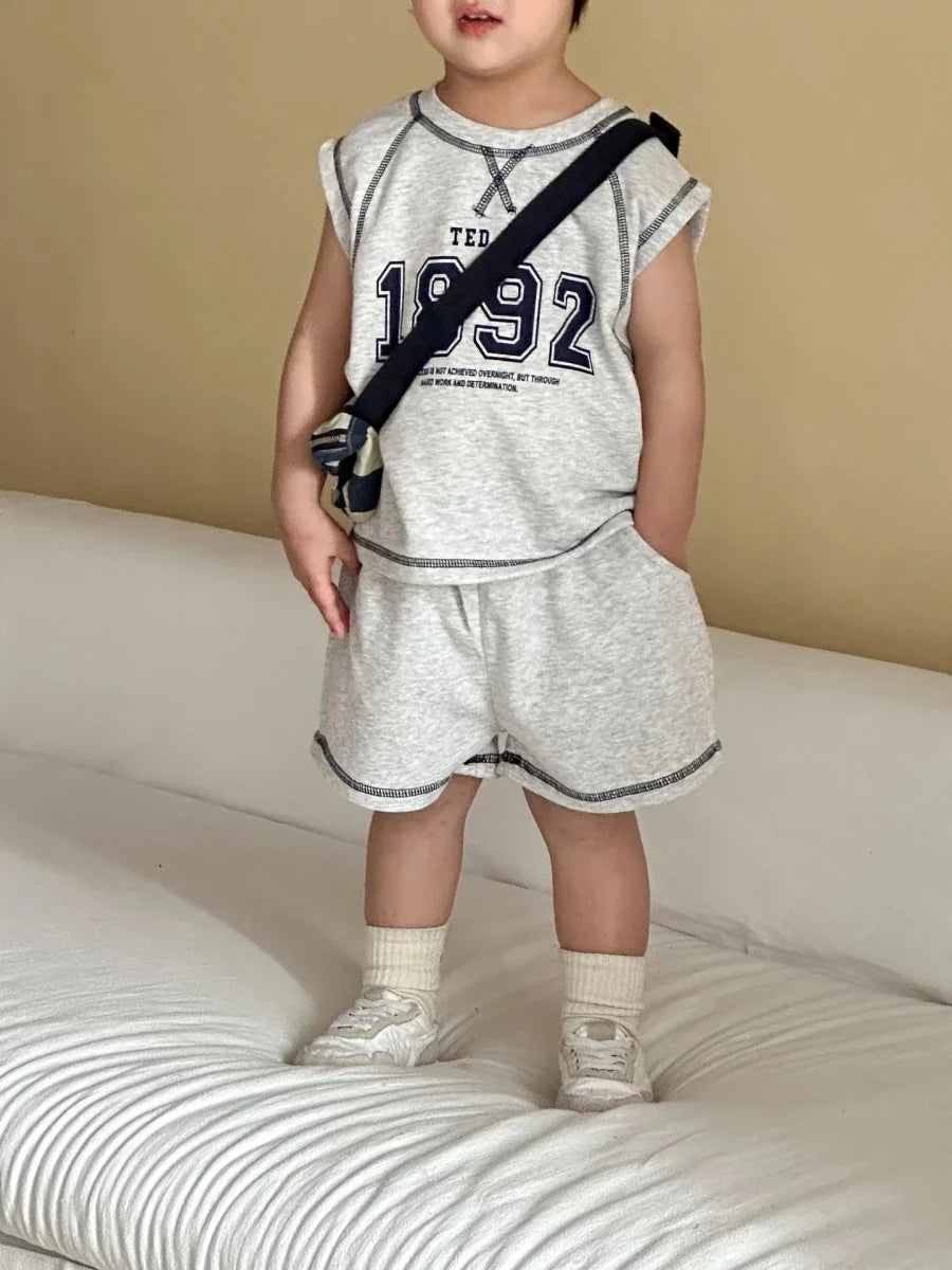 Summer New Children Short Sleeve Clothes Set Boys Letter Print T Shirts 2pcs Suit Girls Vest Dress Kids Brother Sisters Set - Mom & Kids