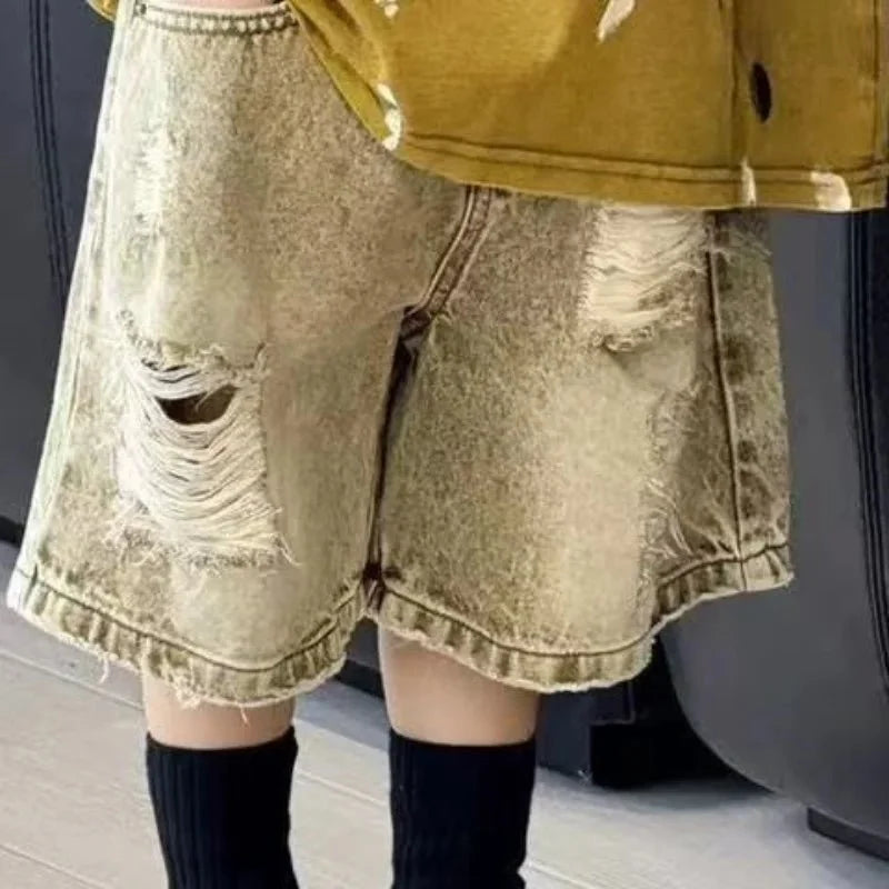 Summer Outfit New Perforated Denim Shorts Children's Clothing - Mom & Kids