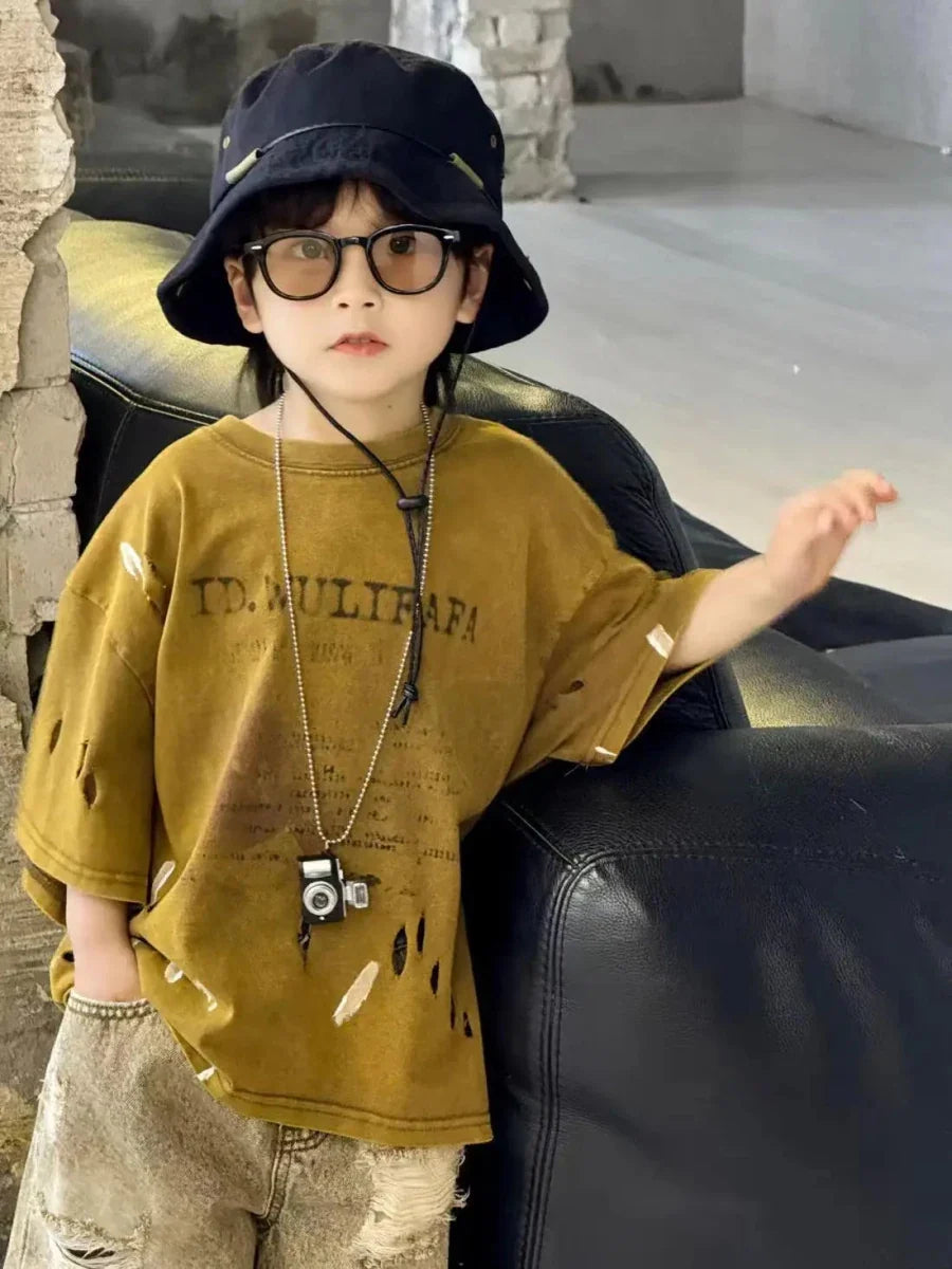 Summer Outfit New Perforated Denim Shorts Children's Clothing - Mom & Kids