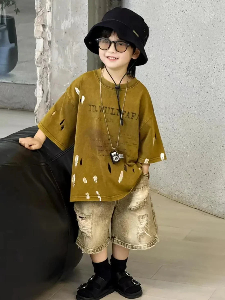 Summer Outfit New Perforated Denim Shorts Children's Clothing - Mom & Kids
