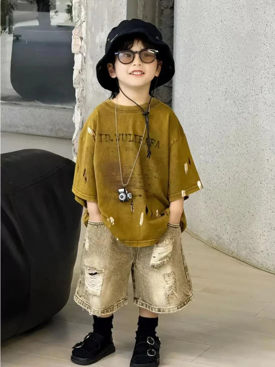 Summer Outfit New Perforated Denim Shorts Children's Clothing - Mom & Kids