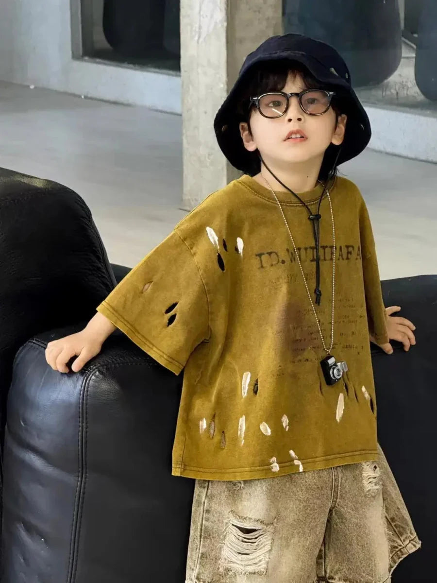 Summer Outfit New Perforated Denim Shorts Children's Clothing - Mom & Kids